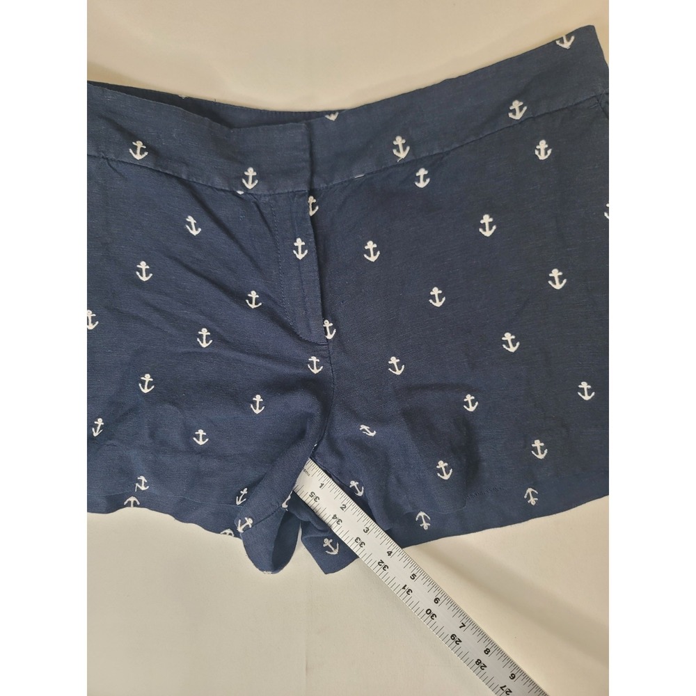 LOFT Anchor Print Shorts Womens Size 10 Navy Blue Linen Blend Nautical Coastal - Picture 7 of 9